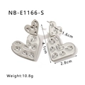Silver double heart drop earrings in 18K gold plated stainless steel with hammer texture - 18K Gold