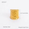 Übertriebener 18K vergoldeter Edelstahlring mit Hammerschlag und natürlichem Steinbesatz - Hohe Hammerschlag-Ausführung (JZ21217)