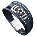 Pulsera de fútbol multicapa de cuero azul de moda con cierre magnético de plata fina - 19cm / Azul