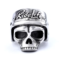 Gothic stainless steel motorcycle helmet skull ring with Ride Life engraving - Vintage Silver (01202) / US 7