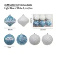 Light blue and white 8cm Christmas ball ornaments set with glitter and wavy patterns - 8cm Glitter Christmas Ball (blue + White) Irregular
