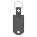 Dark gray faux leather keychain with silver metal ring and minimalist shield shape - Rock Grey