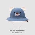 Dettaglio cappello sole neonato azzurro con orecchie 3D e ricamo di orsetto adorabile - 50cm/1-3 Anni / Blu