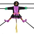 Strega di Halloween con capelli viola e mani verdi per decorazione albero all'aperto - Strega dai capelli viola con cappello a stelle e lune