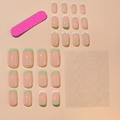 Nude press-on nails with mint green French tips and white leaf design, full kit with file - XA-37-14 Nude Mint Green French White Leaves