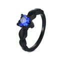 Anillo de moda de acero inoxidable negro con una piedra azul en forma de corazón - US 7 / Negro + Circón Azul