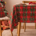 Red and green plaid Christmas tablecloth with white snowflakes on a festive dining table - 140*160cm / Green Plaid Small Snowflake