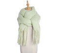 Soft mint green mohair scarf with tassels displayed on a mannequin for autumn winter - Light Green