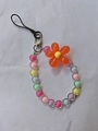 Colorful macaron beaded phone lanyard with a large orange flower charm and silver clasp - Orange Flower Multicolor Beads