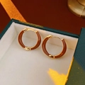 Caramel enamel round hoop earrings with gold-plated finish and minimalist C-shape closure - Enamel Round Hoop Earrings-Caramel