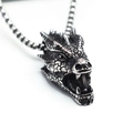 Vintage silver dragon head pendant necklace with antique finish in hip hop style - Dragon Head / Silver
