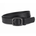 Classic black leather belt with textured finish and vintage metal buckle for women - 106*2.8cm / Black
