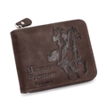 Dunkelbraune Herrenbrieftasche aus mattem Leder mit geprägtem Western-Cowboy-Motiv - Dunkelkaffee