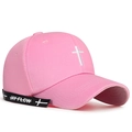 Pink baseball cap featuring white cross embroidery and stylish black JAY FLOW straps - Pink