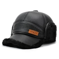 Gorra de invierno para hombre en cuero sintético negro con orejeras y forro de felpa - Cerdas Negras