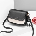 Minimalist black and beige crossbody saddle bag with cute bear charm and shoulder strap - Black