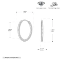 Detailed dimensions of 925 sterling silver hoop earrings with 5A cubic zirconia stones - Silver (White Gold Plated 925 Silver)
