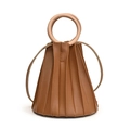 Sac seau plissé marron avec poignée ronde et bandoulière amovible en similicuir de haute qualité - Marron