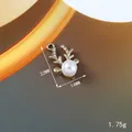 Ciondolo corna di renna dorato con strass scintillanti e perla bianca, 22x14mm - Stile Renna (177)