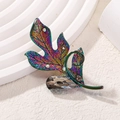 Colorful maple leaf brooch with rainbow gradient finish and grey teardrop crystal - Iridescent Maple Leaf Style