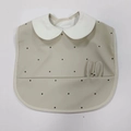 Waterproof baby bib in beige with dark brown polka dots and cute rabbit ear detail - Wings Around - Rice-gray Ears / One Size