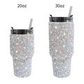Rhinestone tumbler 20oz and 30oz stainless steel vacuum insulated cups with straws - Iridescent White