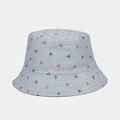 Detail of grey bucket hat with red and blue anchor prints and reinforced stitched brim - M (56-58cm) / Light Blue