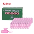 Set de bolsas biodegradables ecológicas para excrementos de perro con dispensador rosa y 720 bolsas. - 48 Rollos + Dispensador + Clip en Caja / Huella rosa