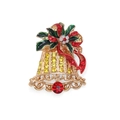 Festive Christmas bell brooch in gold alloy with red and green enamel and rhinestones - Enamel Red Diamond Bell