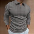 Polo da uomo grigia a maniche lunghe con righe verticali e scollo a V elasticizzato - S / Grigio chiaro