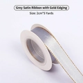 Elegant 2cm gold-edged grey satin ribbon for mermaid gift wrapping and DIY crafts - 2cm*5 Yards / Gray