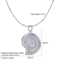 Silver conch shell pendant necklace in stainless steel with detailed measurements - Steel-Screw Necklace (S6)