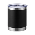 Detail of matte black 304 stainless steel tumbler with handle and clear sliding lid - 10oz / Matte Black