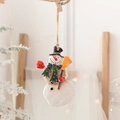 Resin snowman Christmas ornament with black hat, green scarf and hemp rope for hanging - Snowman with Yellow Broom