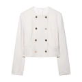 Ivoren korte blazer voor dames met dubbele gouden knopen en een ronde halslijn - S / Witte Top