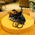 Orange and black pull-back motorcycle keychain toy with dual metal ring attached - Mini Motorcycle - Orange