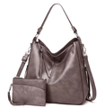 Dark gray faux leather tote bag and matching small pouch set with tassels - Two-Piece Set / Light Gray