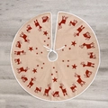 Gonna per albero di Natale da 96cm in juta con renne rosse e motivi a stelle su legno - Stile Renna in Lino Naturale