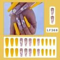 Set unghie finte lunghe trapezoidali LF368 con margherite gialle e rosa e strass deco - Stile Bara Lunga Margherita con Strass (Tipo Colla Jelly e Lima LF368)