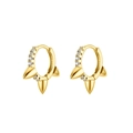 Golden punk spike hoop earrings set with sparkling crystals on white background - Spike Hoop Gold (JQH0045-GG-1)