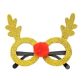 Sparkling gold sequin Christmas reindeer glasses with glittery antlers and red nose - Style 6 Gold Reindeer Red Ball