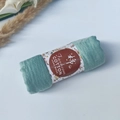 Pleated bubble cotton viscose scarf in mint green with floral decorative paper wrap - Style #52