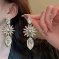 Exaggerated silver tone flower crystal drop earrings with sparkling marquise rhinestones - 43# Silver Earring Post - Silver