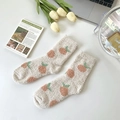 Chaussettes douces en polaire corail crème avec motifs d'orange pour l'hiver au chaud - Taille unique / Orange Kaki