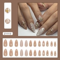 Franse amandel plaknagels met 3D goudomrande bloemen, parels en cat eye glitter effect - Vergulde Zomerdroom (Z1113) / 24 Stuks/Doos (Met Lijm)