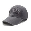 Classic dark grey washed cotton baseball cap with New York 3D embroidery on white background - Gray