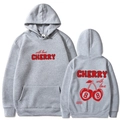 Sweat à capuche gris avec imprimé cerise rouge et lettrage With Love en taille M - Gris clair