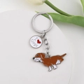 Detailed view of metal keychain with I Love Dogs round plaque and brown dog pendant - M10205 Brown Dachshund + Heart