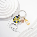 Detail view of Dad themed bottle opener keychain with beer charms and size measurements - Dad Pop Art