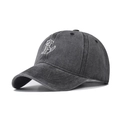 Vintage washed charcoal cotton baseball cap with a minimalist cartoon dog embroidery - Black